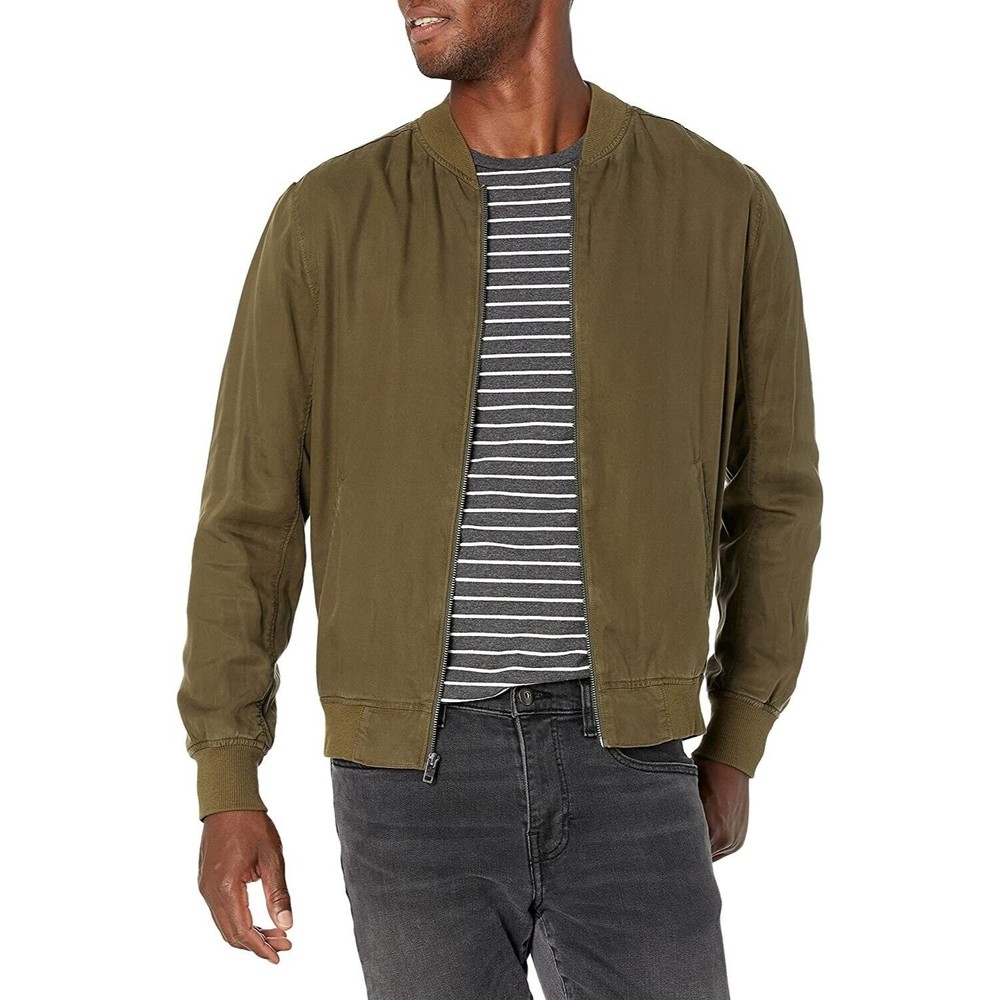 NWT Paige Mens Slim Fit Hayward Bomber Olive Night Size XXL Varsity Collar